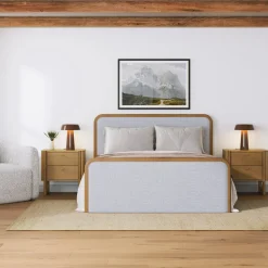 Wooden Queen Bed Frame with 2 Nightstands Set Gray/Light Brown