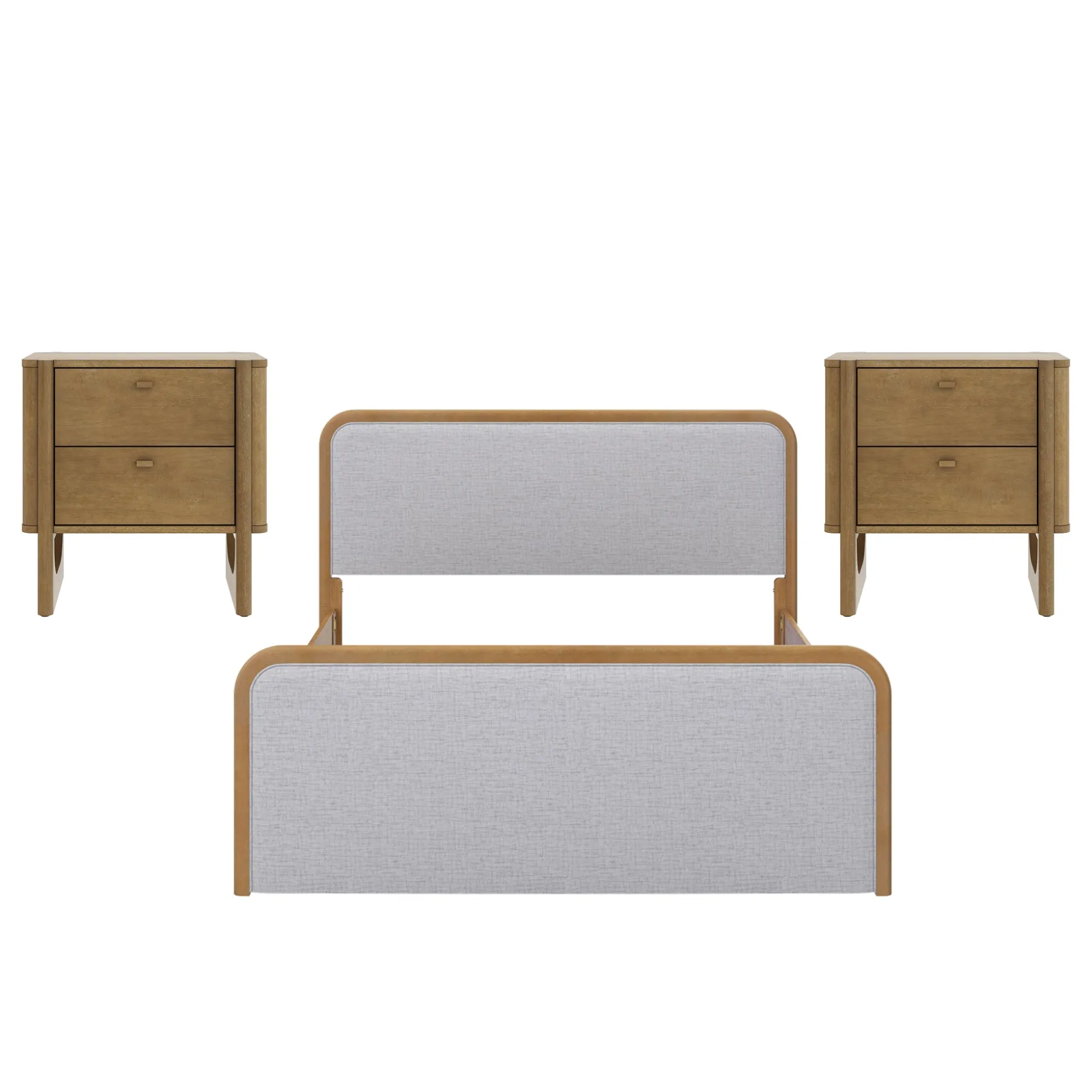 Wooden Queen Bed Frame with 2 Nightstands Set Gray/Light Brown