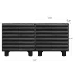 Wooden Sideboard Credenza Cabinet with Sculpted Door Black (Set of 2)