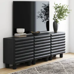 Wooden Sideboard Credenza Cabinet with Sculpted Door Black (Set of 3)