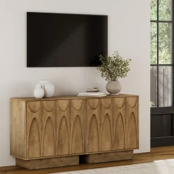 Wooden TV Console with Antique Carved Doors for TVs up to 65