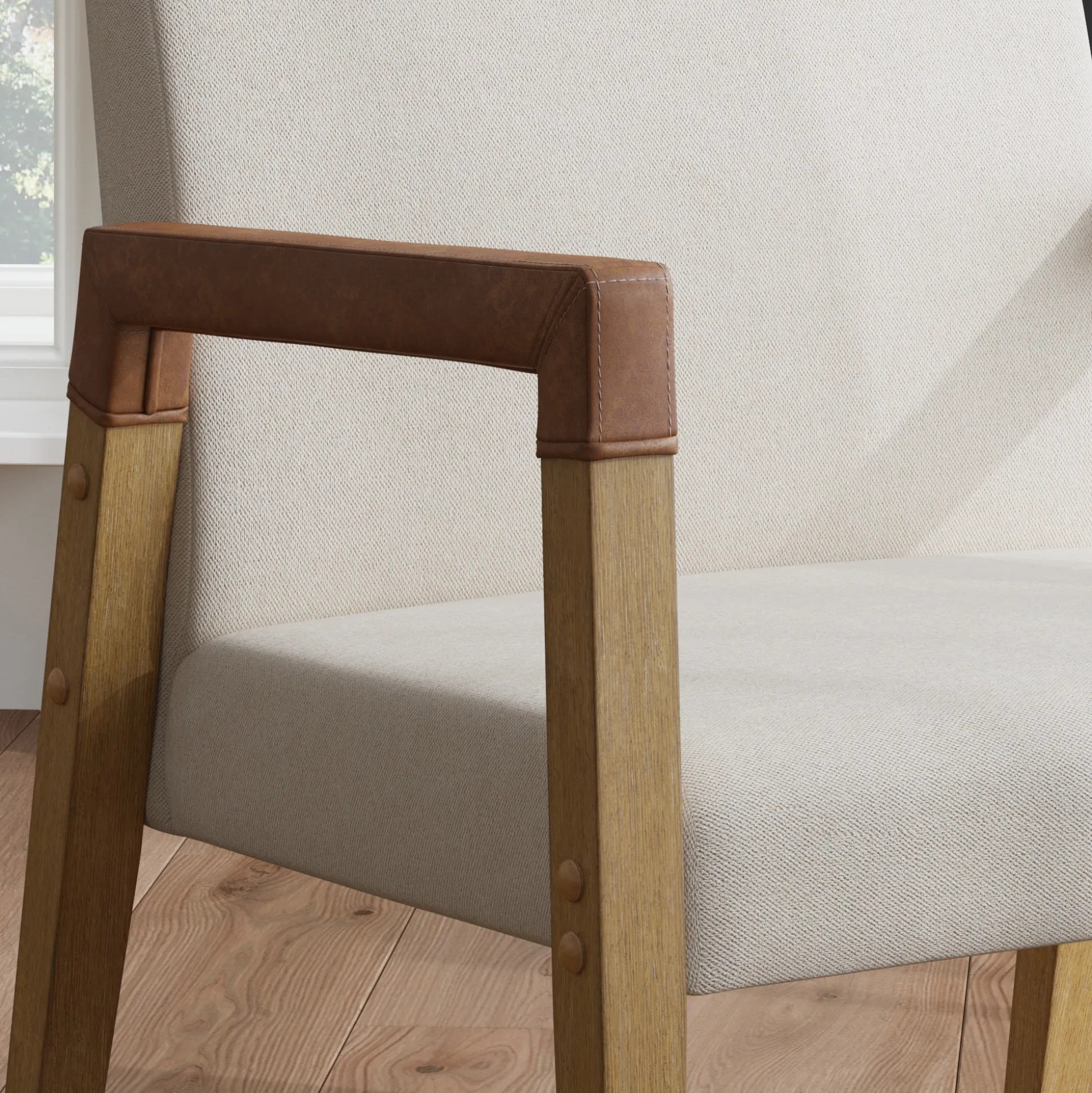 Wood & Faux Leather Accent Chairs (Set of 2)