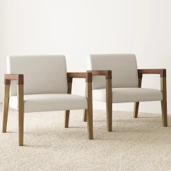 Wood & Faux Leather Accent Chairs (Set of 2)