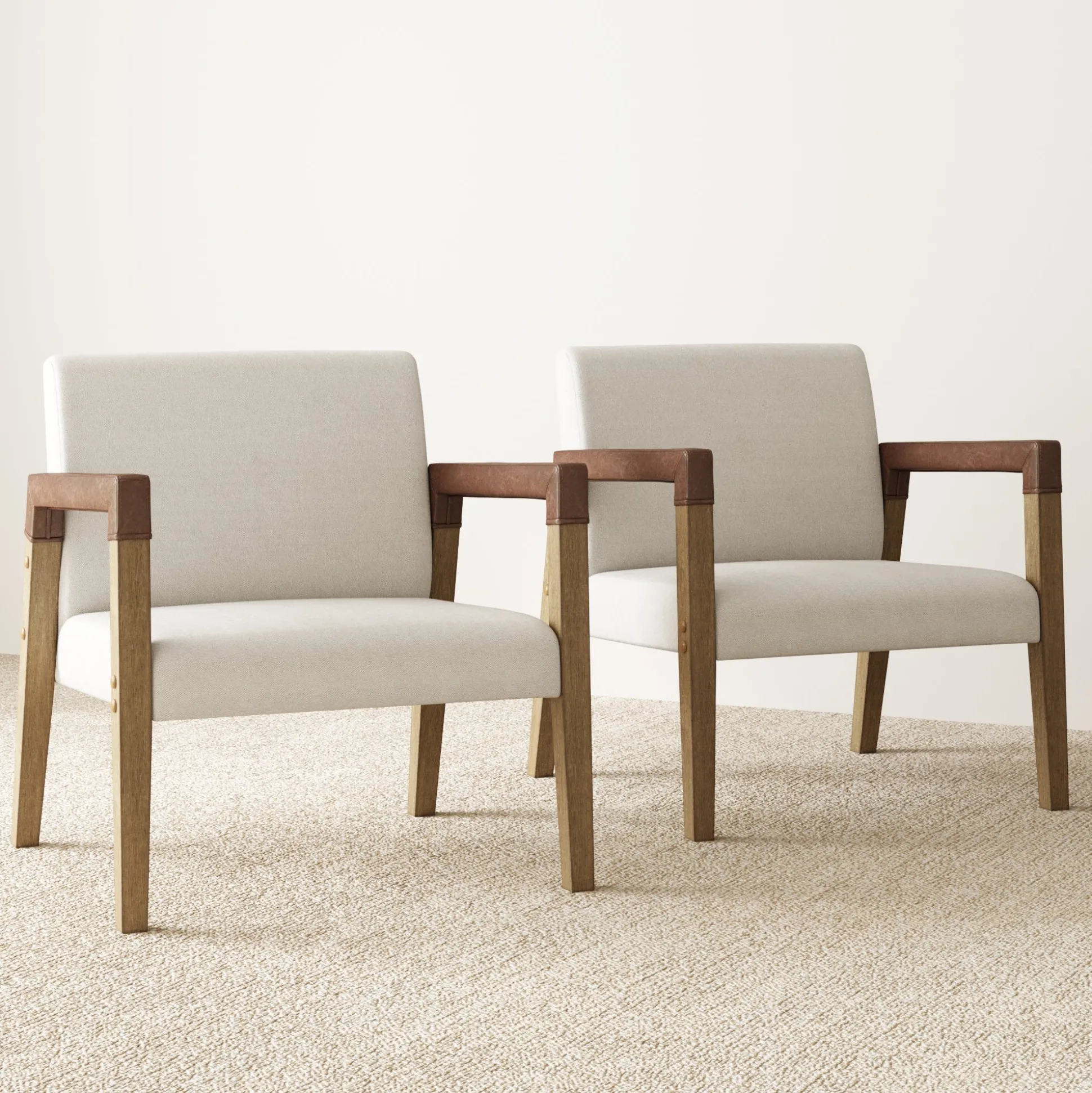 Wood & Faux Leather Accent Chairs (Set of 2)
