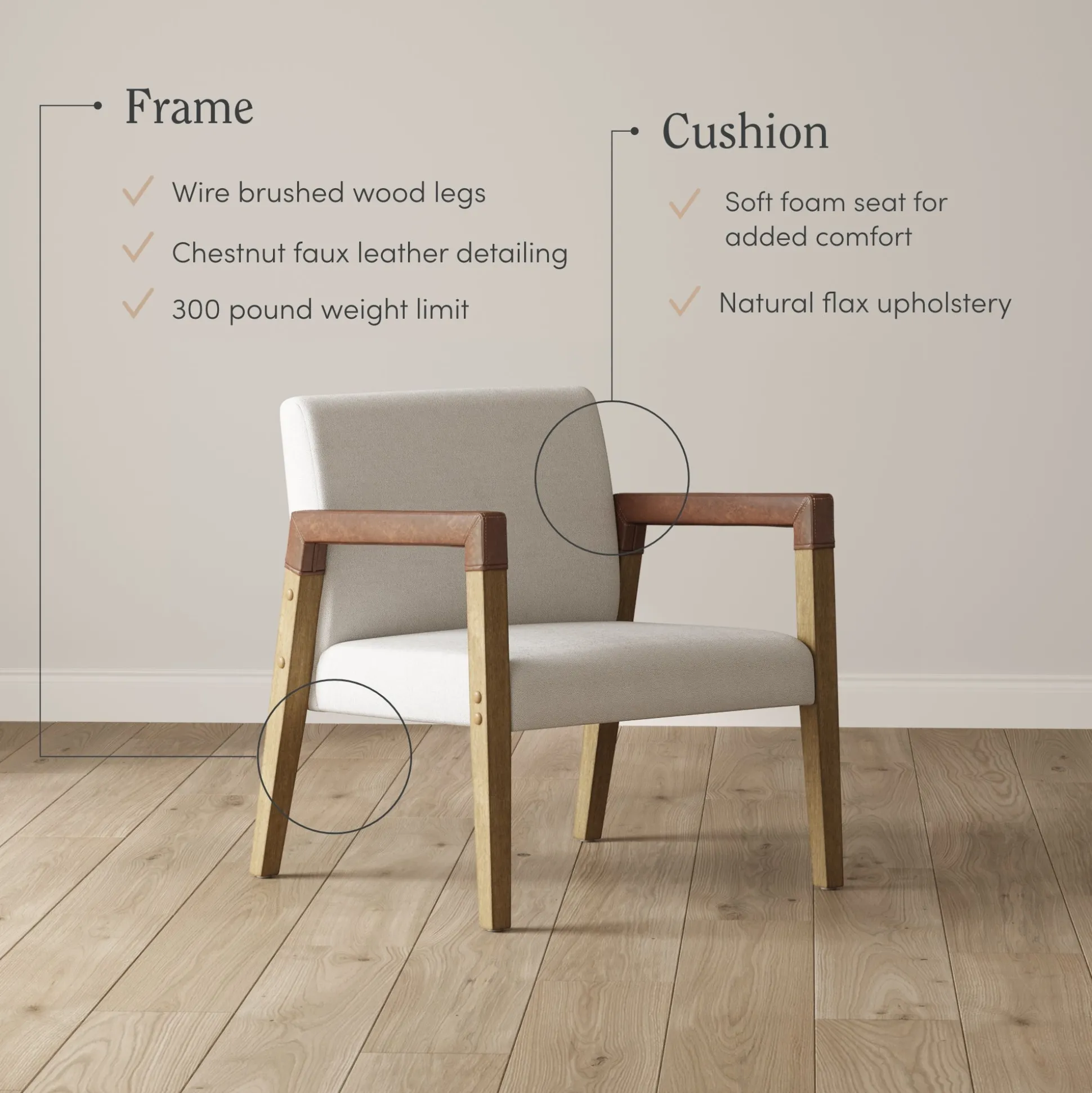 Wood & Faux Leather Accent Chairs (Set of 2)