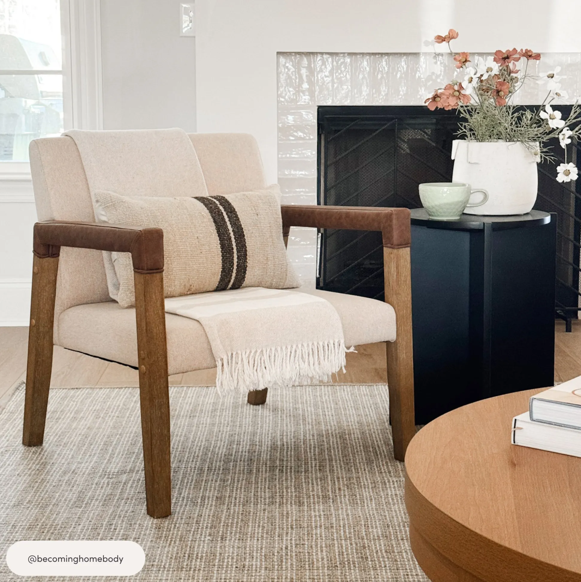 Wood & Faux Leather Accent Chairs (Set of 2)