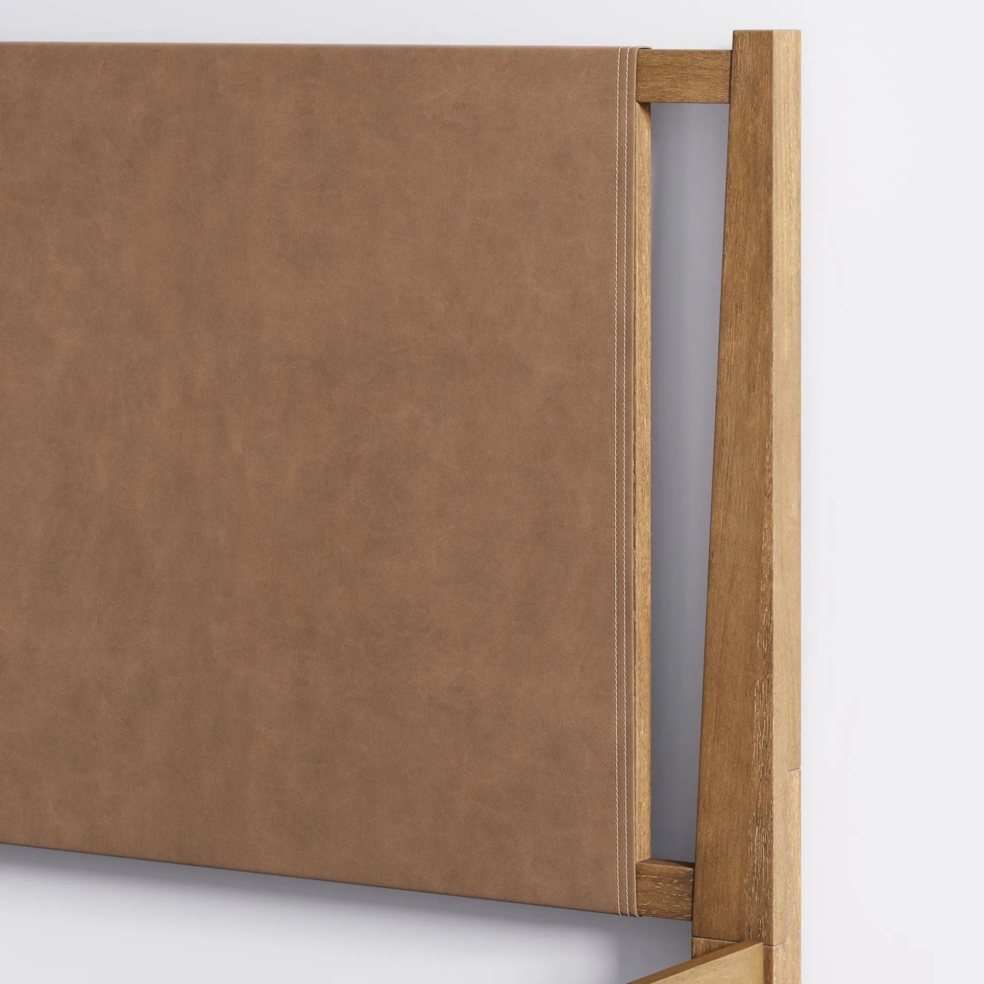 Wood & Faux Leather Bed Frame with Headboard Light Brown | Size Queen