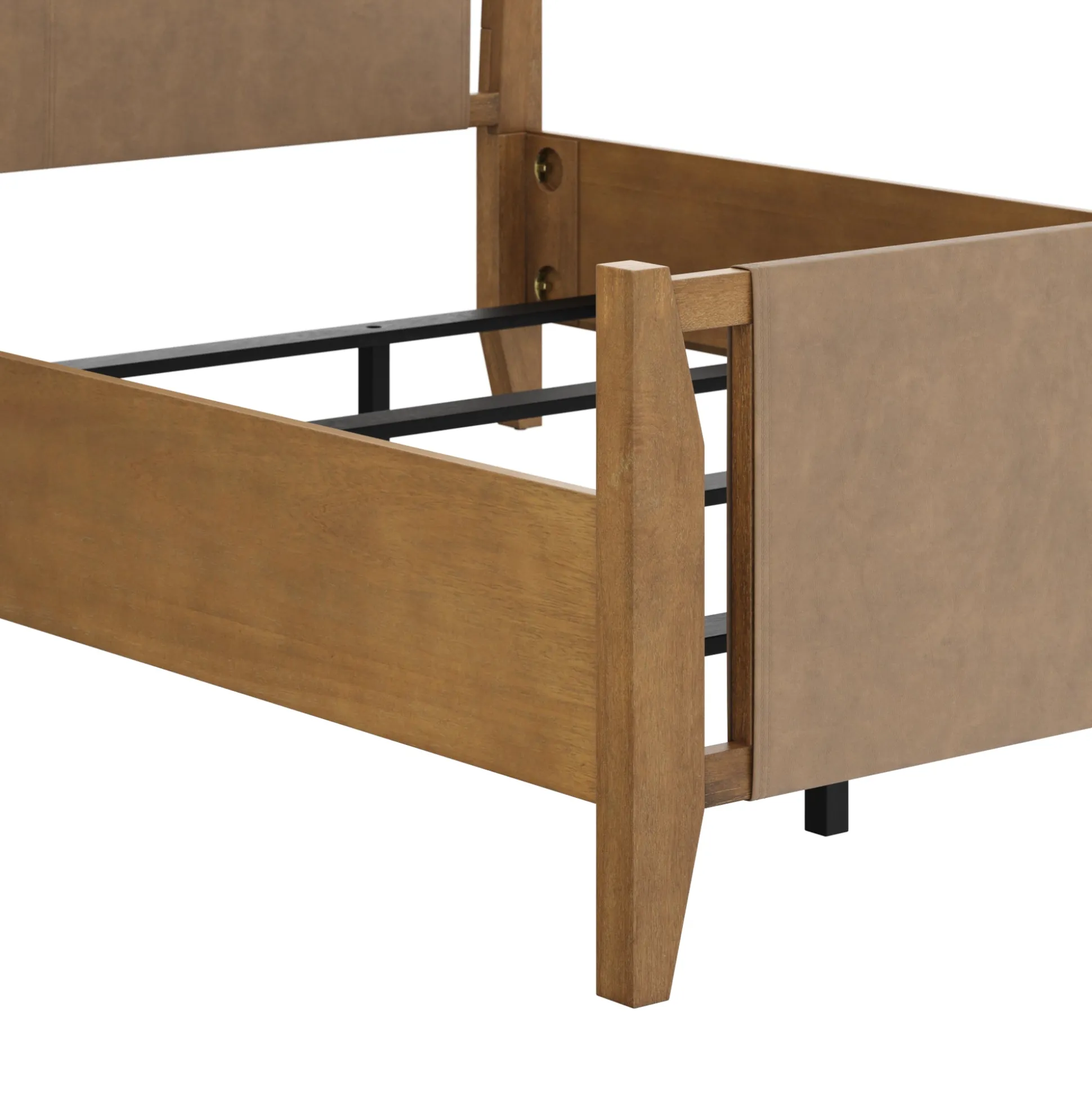 Wood & Faux Leather Bed Frame with Headboard Light Brown | Size Queen