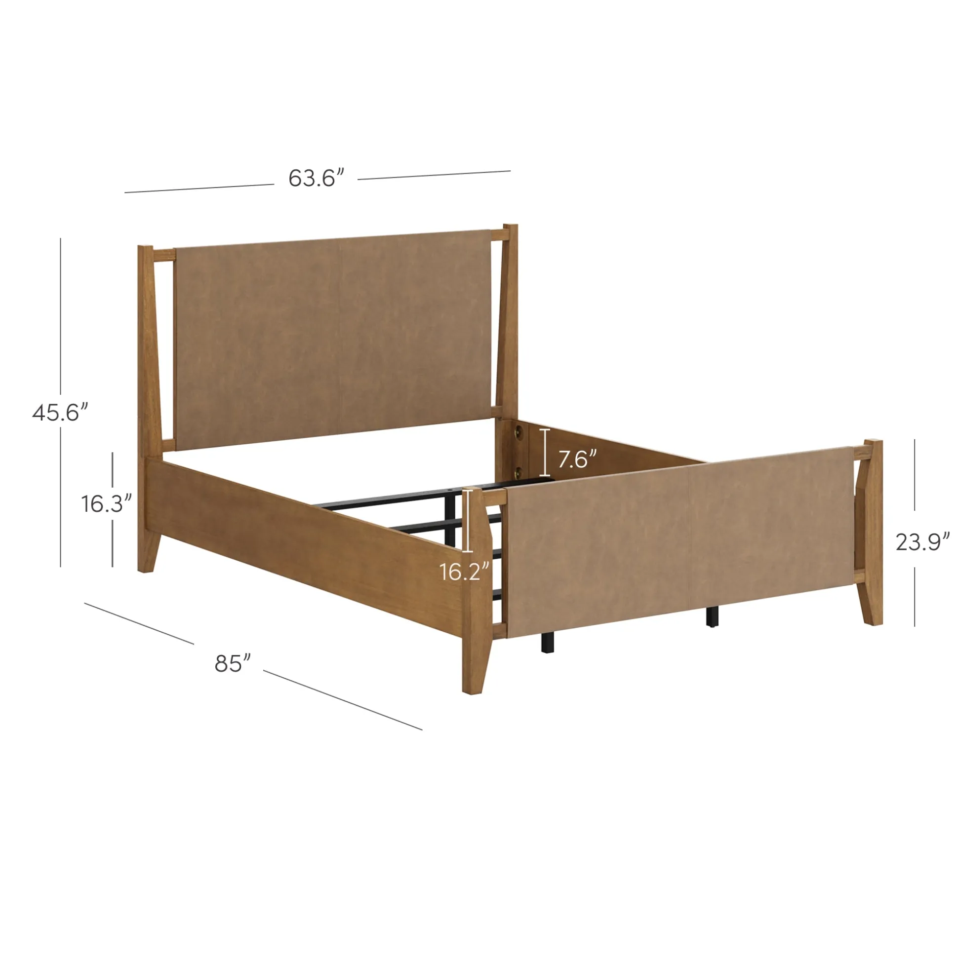 Wood & Faux Leather Bed Frame with Headboard Light Brown | Size Queen