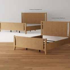 Wood & Faux Leather Bed Frame with Headboard Light Brown | Size Queen
