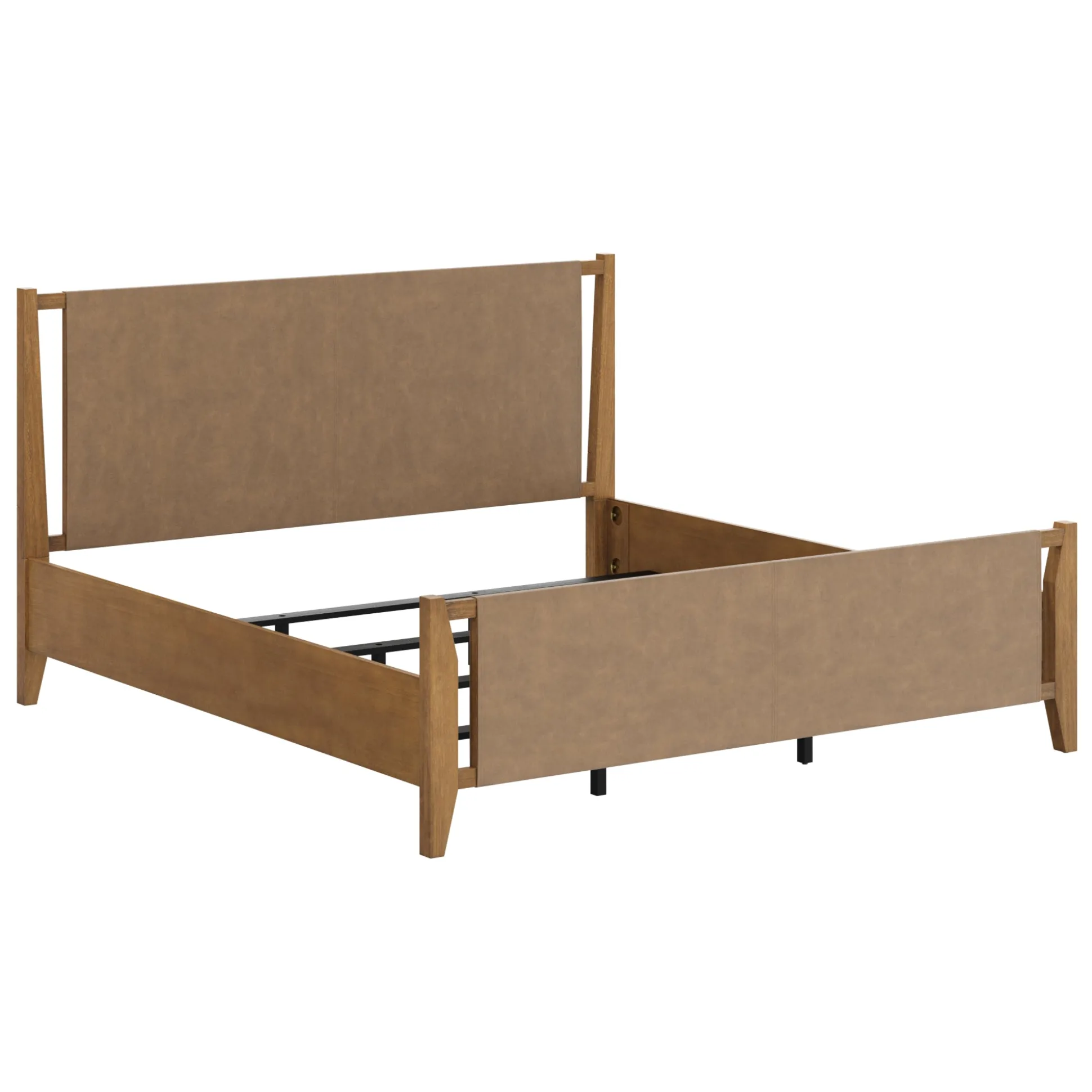 Wood & Faux Leather Bed Frame with Headboard Light Brown | Size King