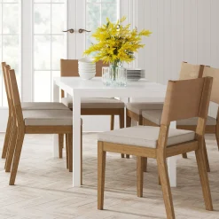 Wood & Faux Leather Dining Chairs Light Brown (Set of 6)