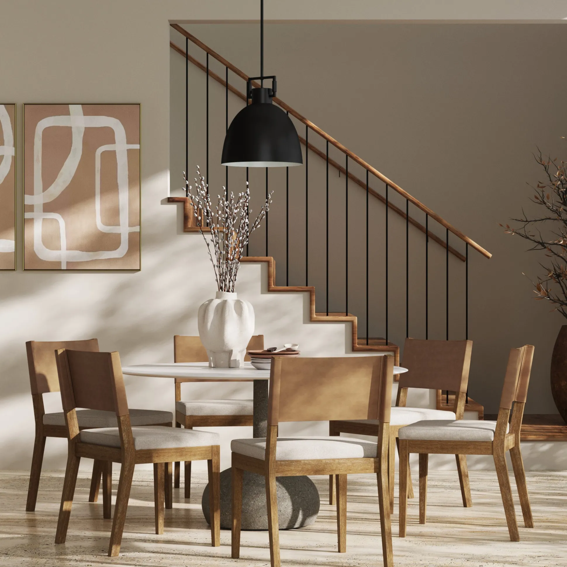 Wood & Faux Leather Dining Chairs Light Brown (Set of 6)