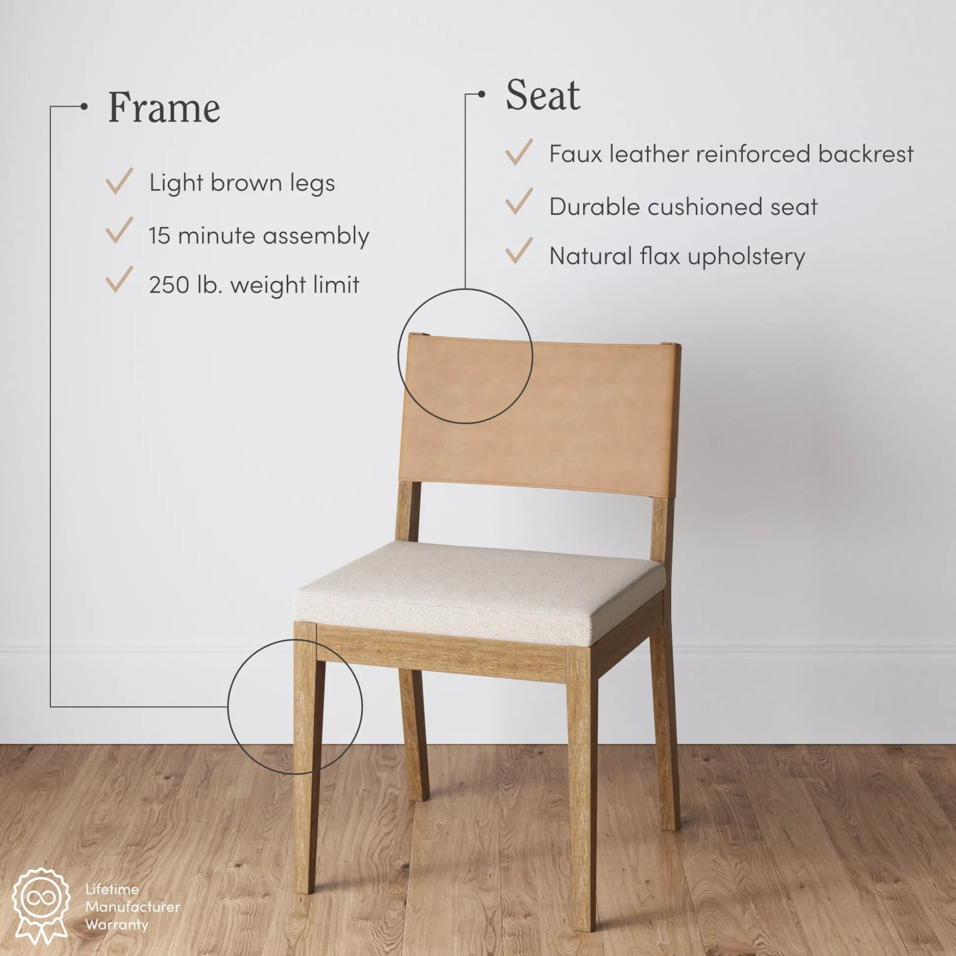 Wood & Faux Leather Dining Chairs Light Brown (Set of 2)