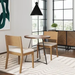 Wood & Faux Leather Dining Chairs Light Brown (Set of 2)