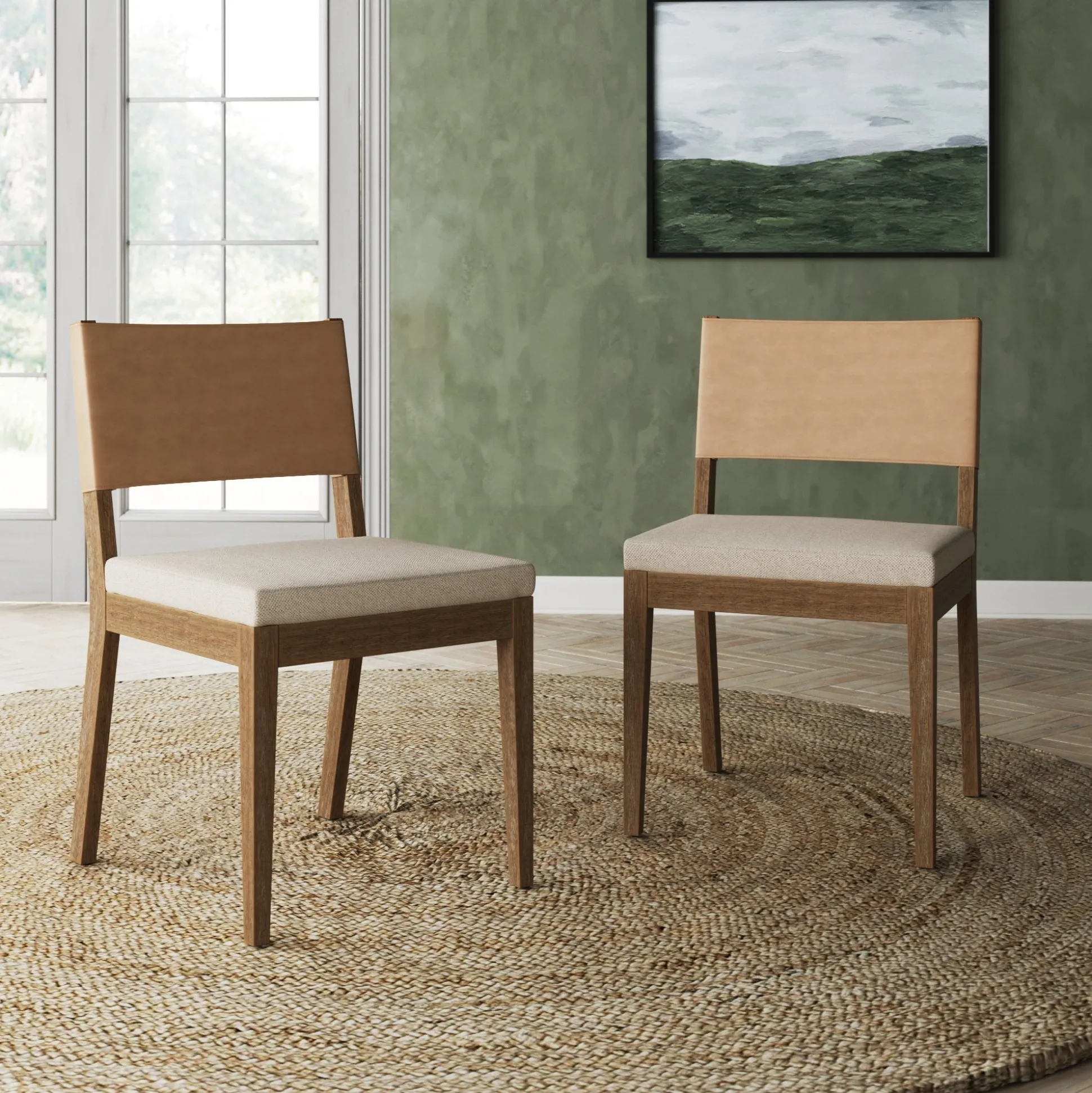 Wood & Faux Leather Dining Chairs Light Brown (Set of 2)
