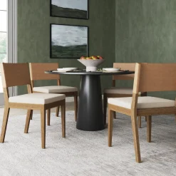 Wood & Faux Leather Dining Chair Light Brown