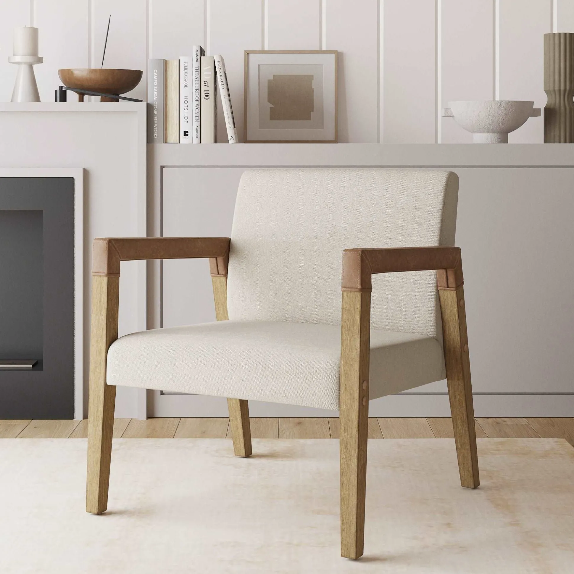 Wood & Faux Leather Upholstered Accent Chair