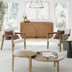 Wood & Faux Leather Upholstered Accent Chair