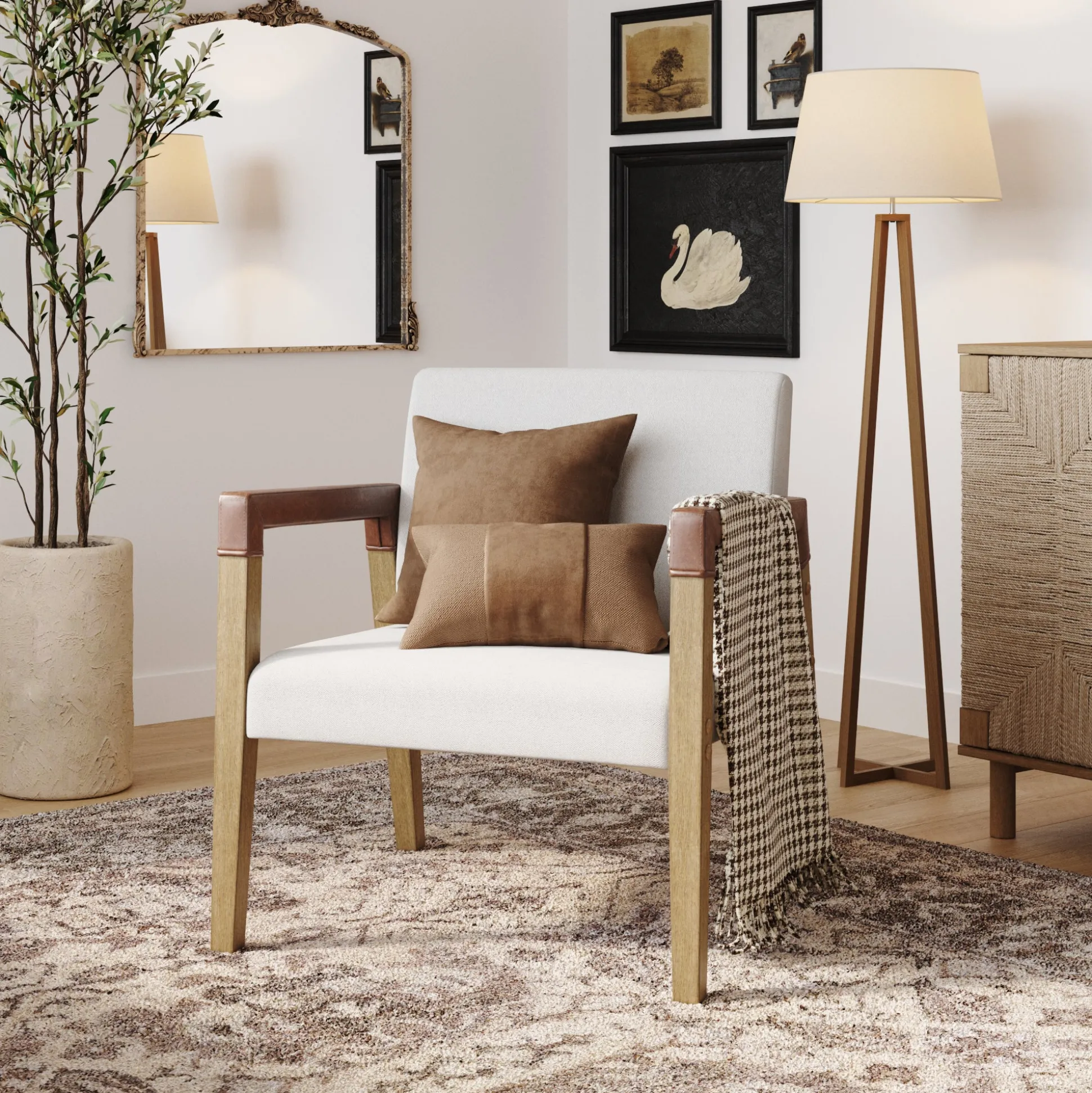 Wood & Faux Leather Upholstered Accent Chair