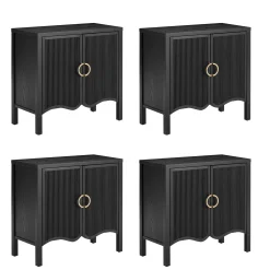 Wood Fluted Large Credenza Cabinet Black Oak (Set of 4)