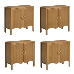 Wood Fluted Large Credenza Cabinet Light Brown (Set of 4)