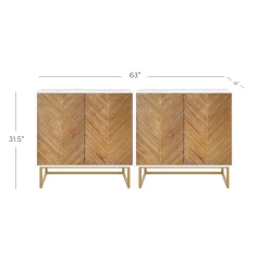 Wood Herringbone Storage Cabinet Credenza White (Set of 2)