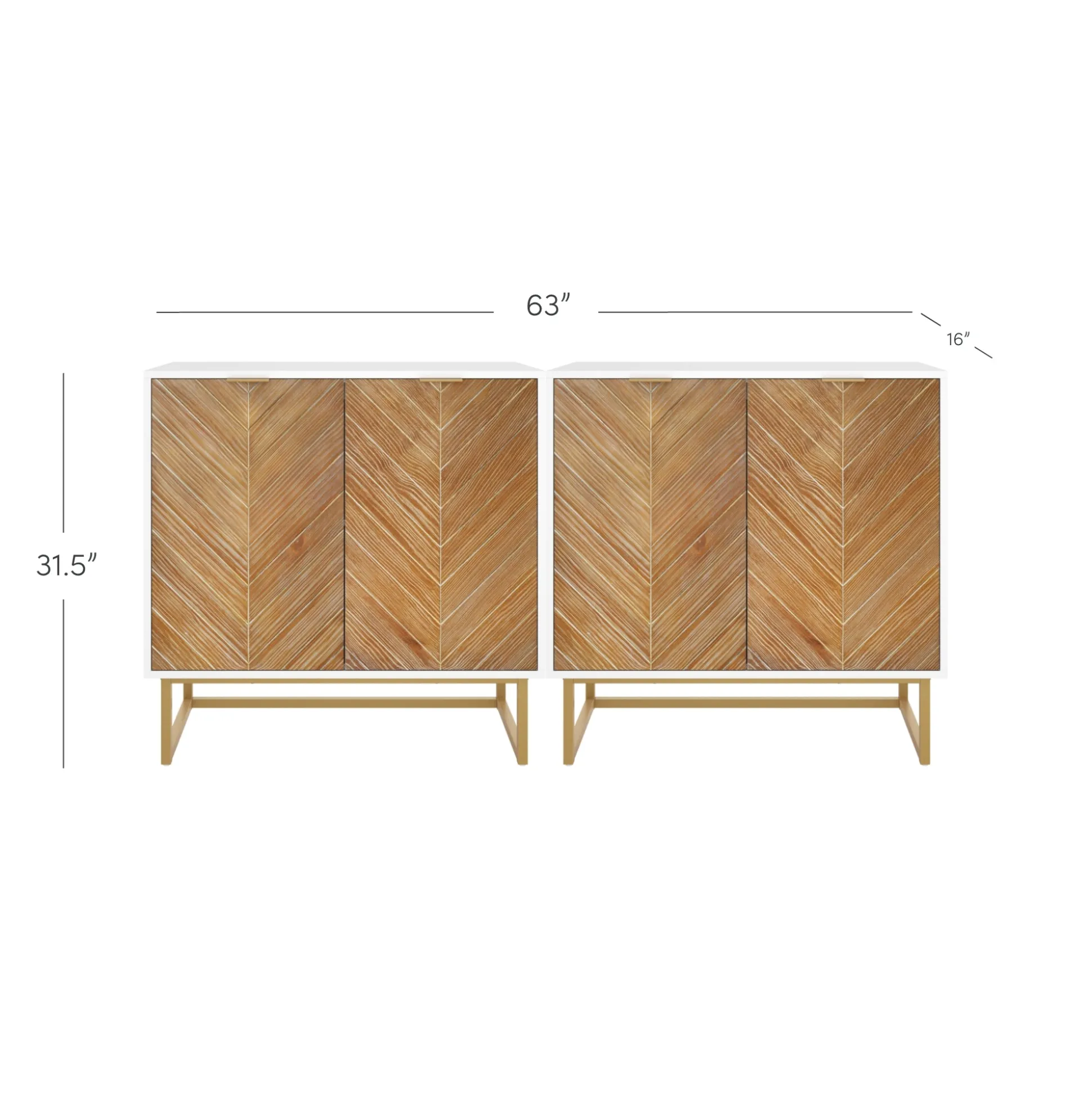 Wood Herringbone Storage Cabinet Credenza White (Set of 2)