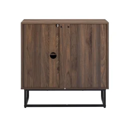 Wood Herringbone Storage Cabinet Credenza Walnut (Set of 2)