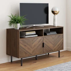 Wood Herringbone TV Cabinet Walnut