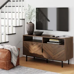 Wood Herringbone TV Cabinet Walnut
