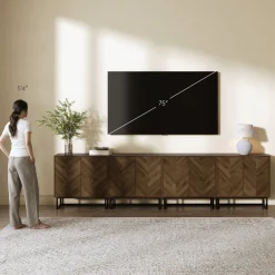 Wood Herringbone TV Console for TVs up to 100