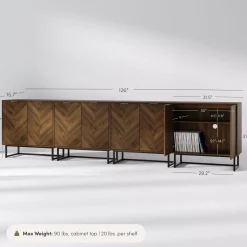 Wood Herringbone TV Console for TVs up to 100