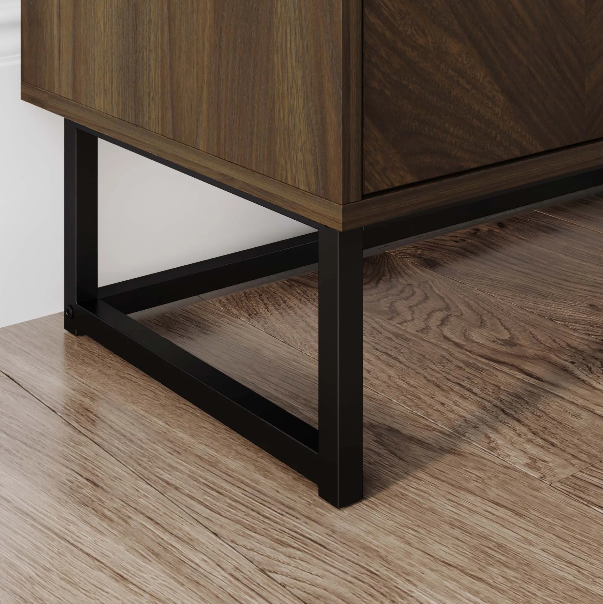 Wood Herringbone TV Console for TVs up to 75" Walnut