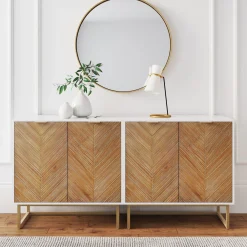 Wood Herringbone TV Console for TVs up to 65