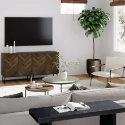 Wood Herringbone TV Console for TVs up to 65