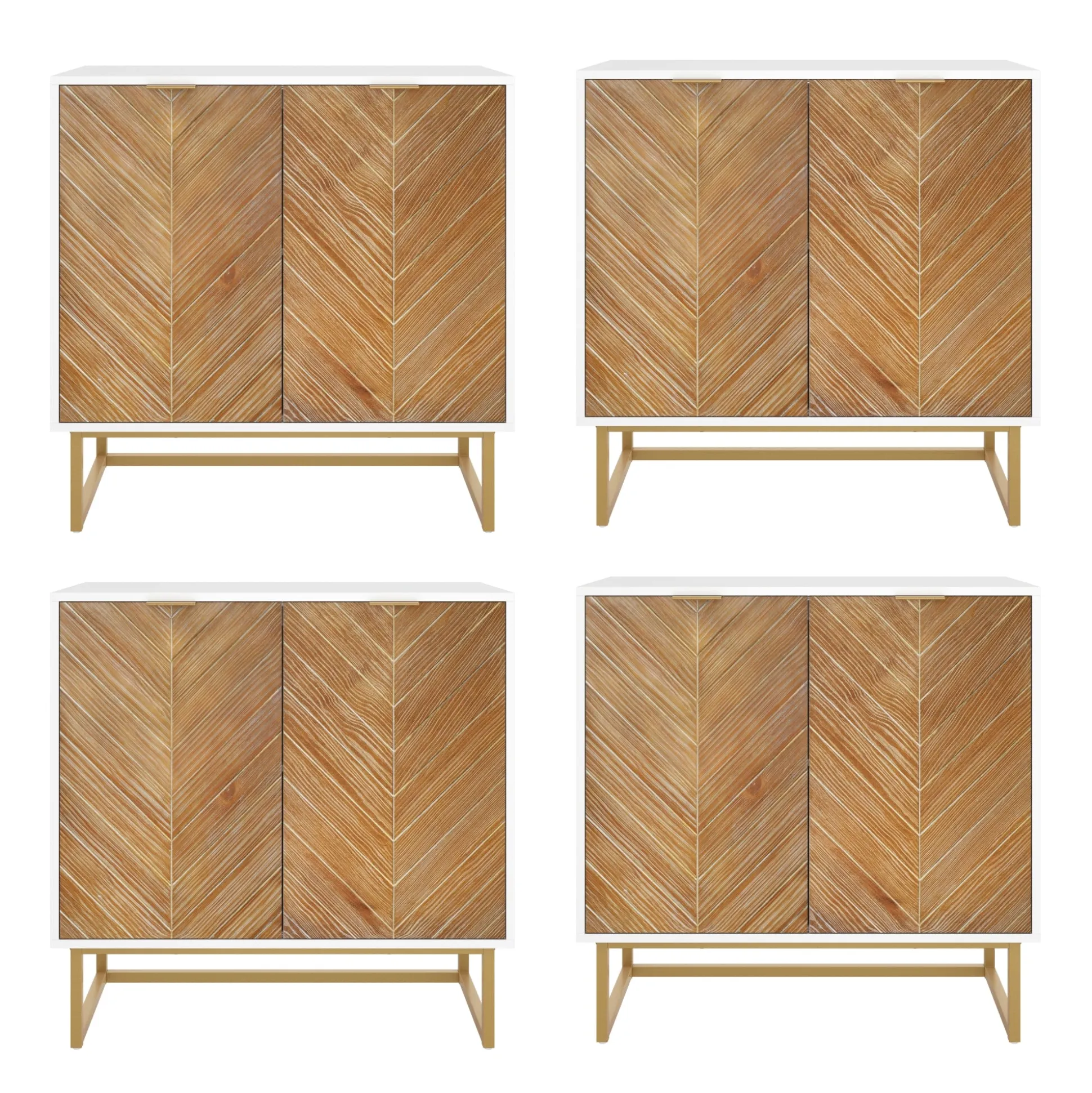 Wood Herringbone TV Console for TVs up to 100" Natural Wash/White