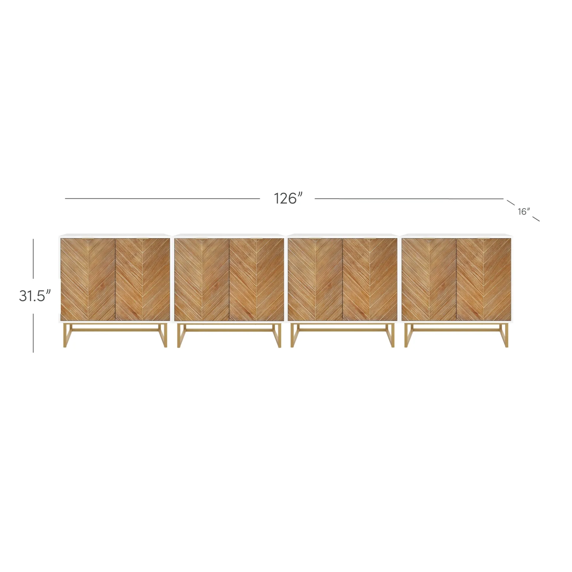 Wood Herringbone TV Console for TVs up to 100" Natural Wash/White
