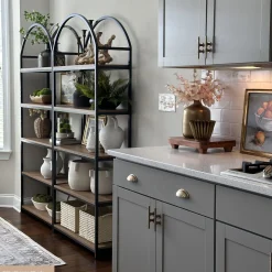 Wood & Metal 5-Shelf Arched Bookshelf Oak
