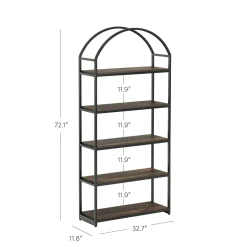 Wood & Metal 5-Shelf Arched Bookshelf Black