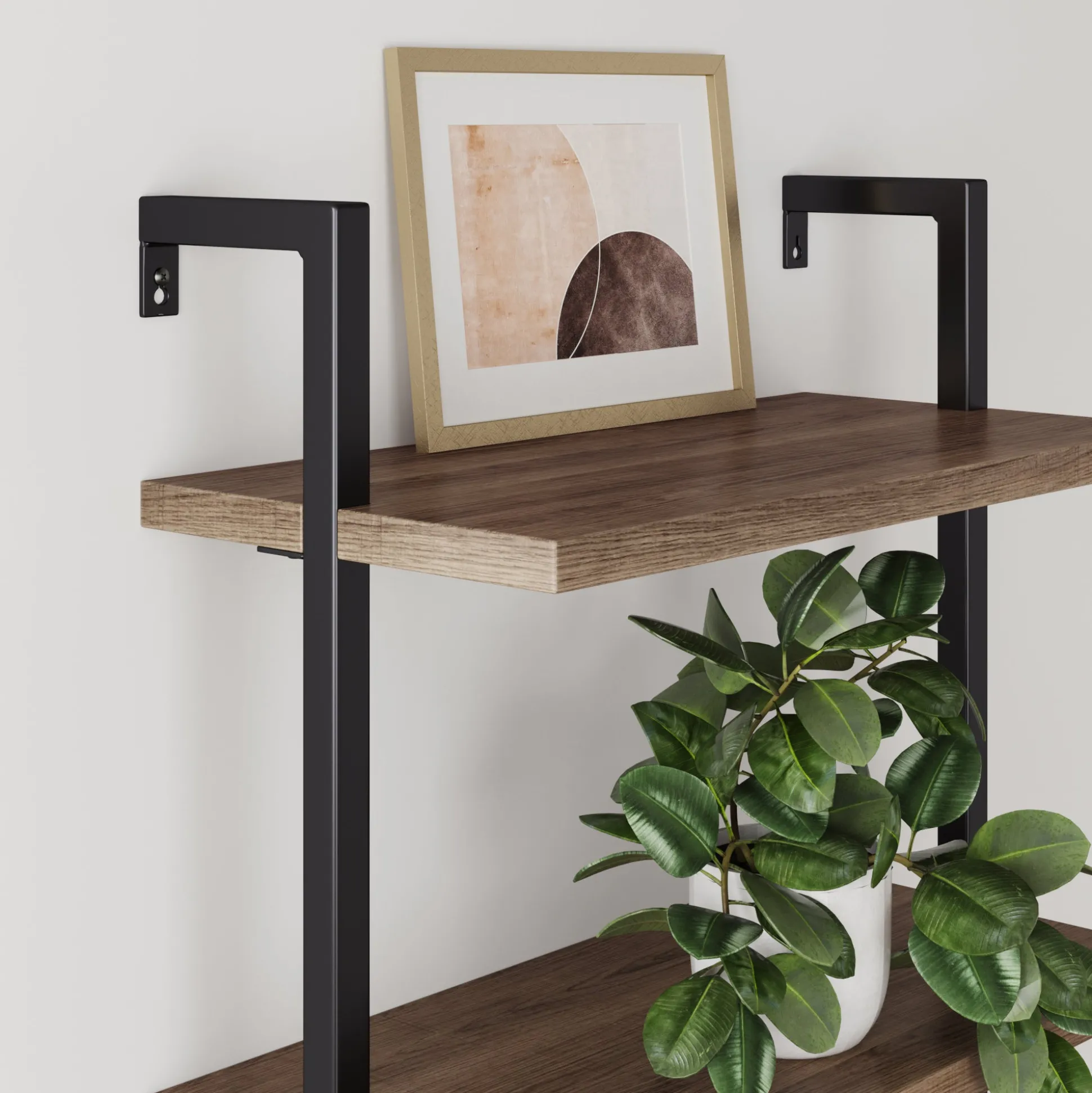 Wood & Metal 3-Shelf Floating Bookshelf Oak