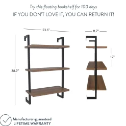Wood & Metal 3-Shelf Floating Bookshelf Oak