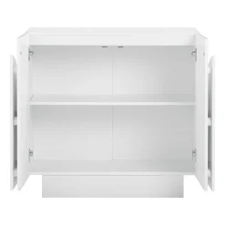 Wood Mid-Century Arched Cabinet Credenza White (2 Cabinets)