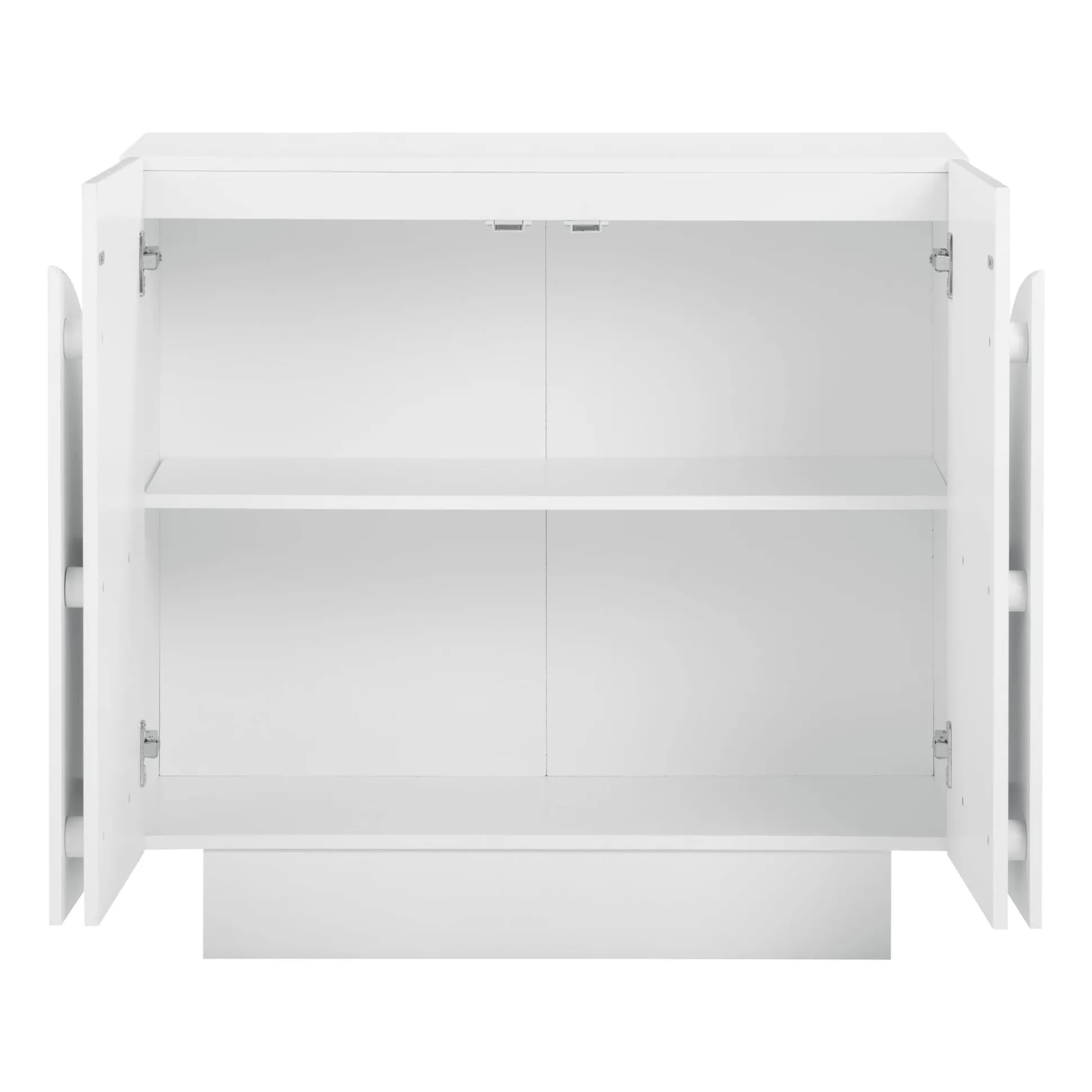 Wood Mid-Century Arched Cabinet Credenza White (2 Cabinets)