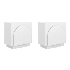Wood Mid-Century Arched Cabinet Credenza White (2 Cabinets)