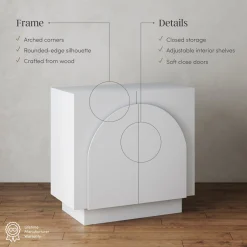 Wood Mid-Century Arched Cabinet Credenza White (2 Cabinets)