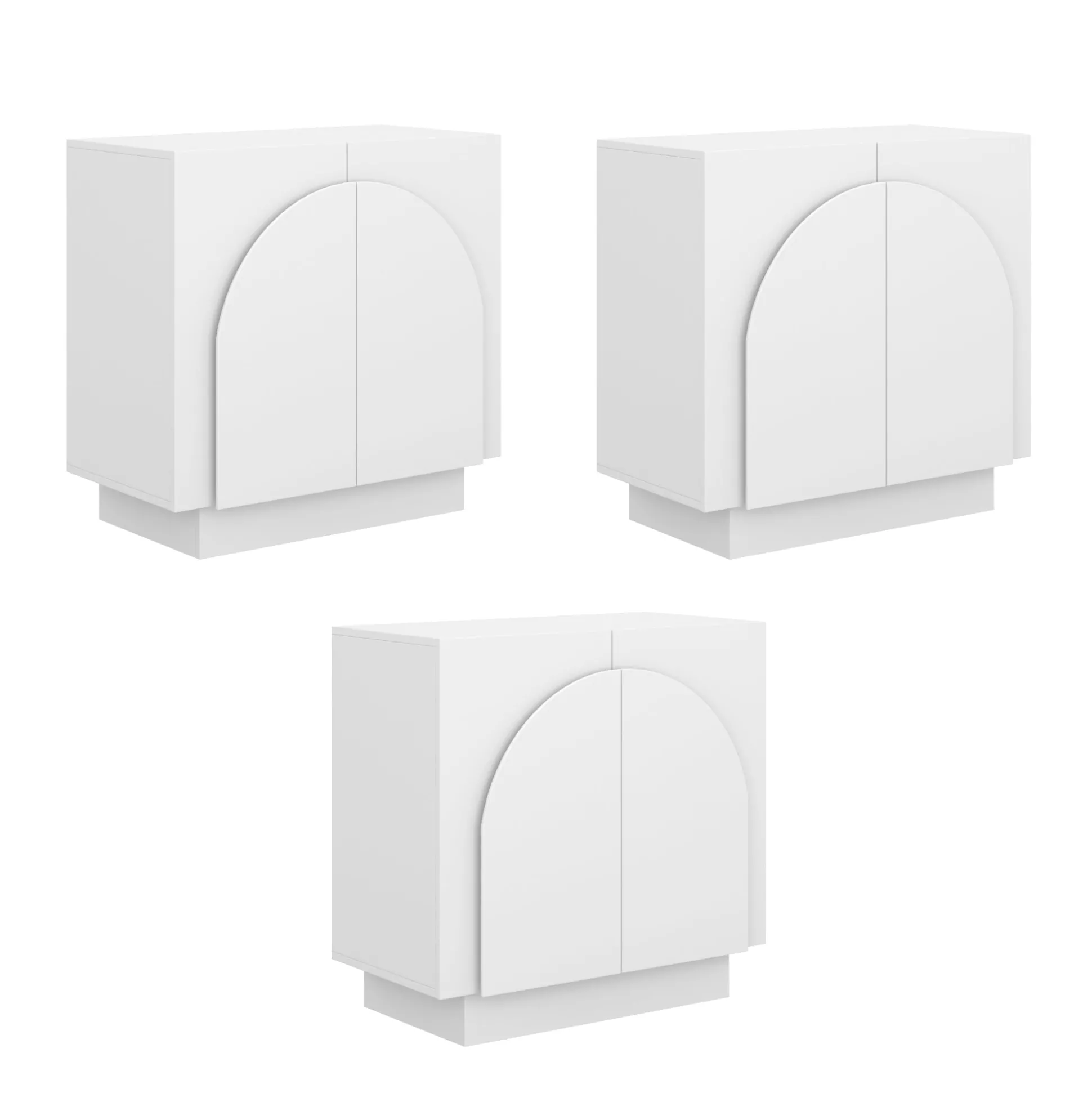 Wood Mid-Century Arched Cabinet Credenza White (3 Cabinets)