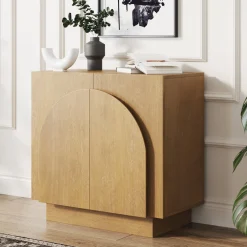 Wood Mid-Century Arched Storage Cabinet Light Brown