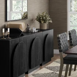 Wood Mid-Century Arched Storage Cabinet Black
