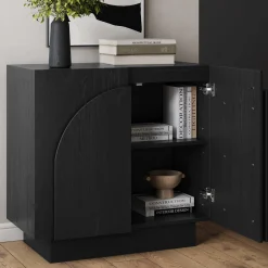 Wood Mid-Century Arched Storage Cabinet Black